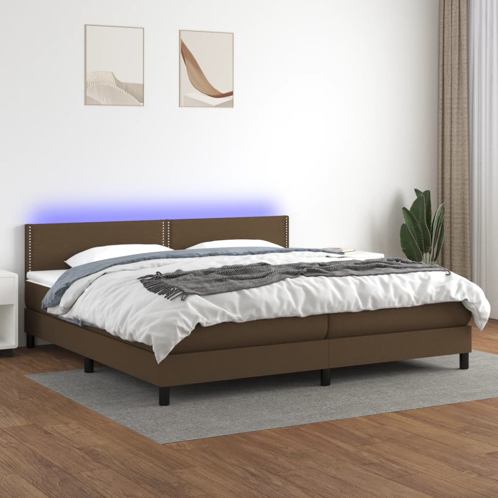 Boxspring met matras en LED stof donkerbruin 200x200 cm is nu te koop bij PeponiXL, paradijselijk wonen!