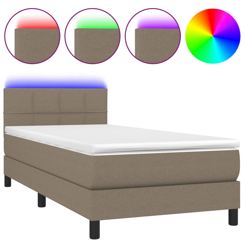 Boxspring met matras en LED stof taupe 90x190 cm is nu te koop bij PeponiXL, paradijselijk wonen!