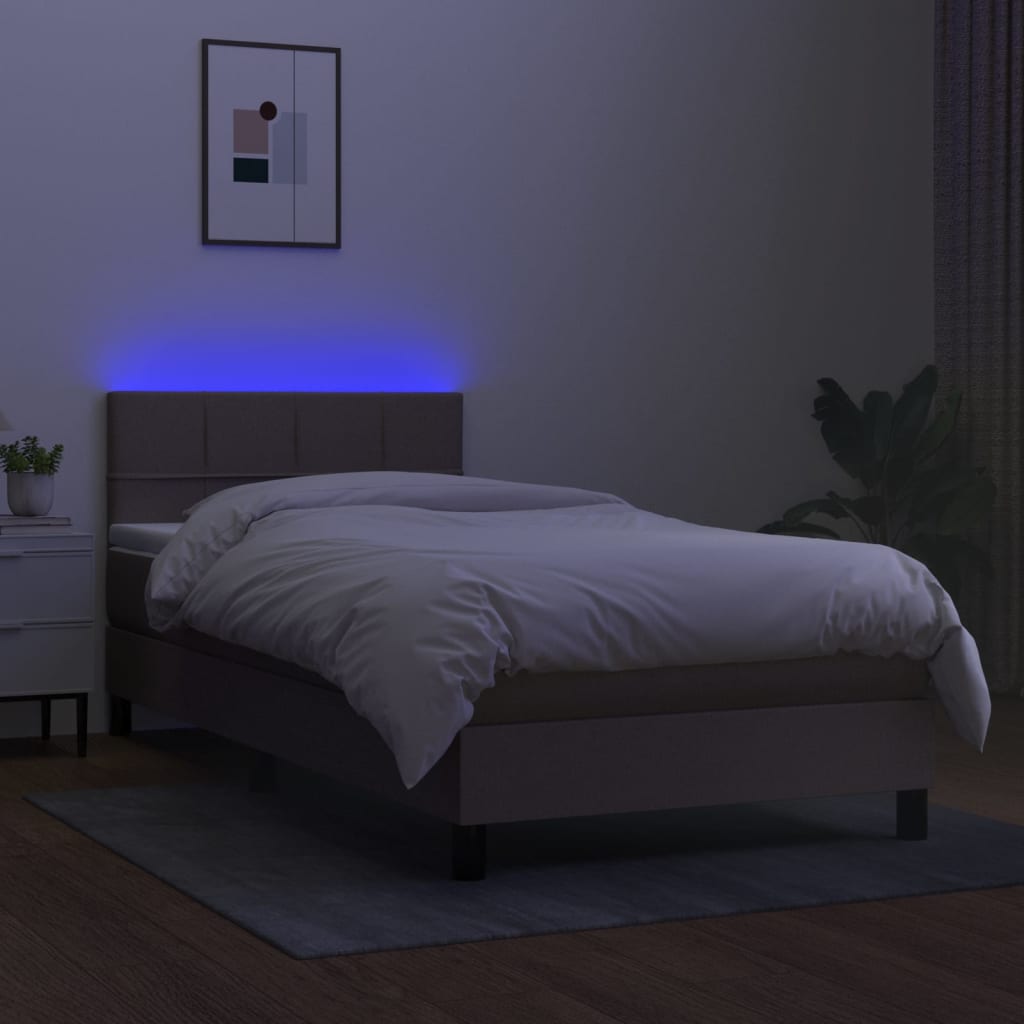 Boxspring met matras en LED stof taupe 90x190 cm is nu te koop bij PeponiXL, paradijselijk wonen!