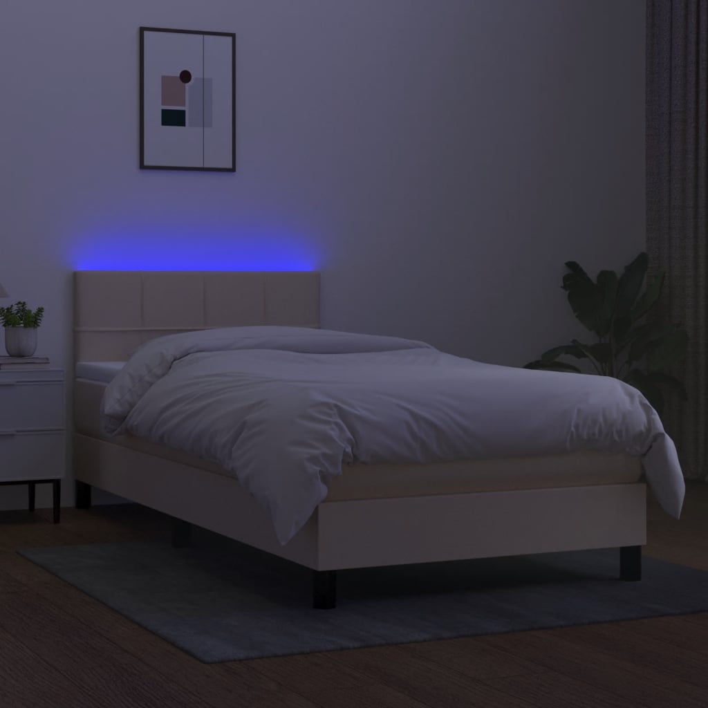 Boxspring met matras en LED stof crèmekleurig 90x190 cm is nu te koop bij PeponiXL, paradijselijk wonen!