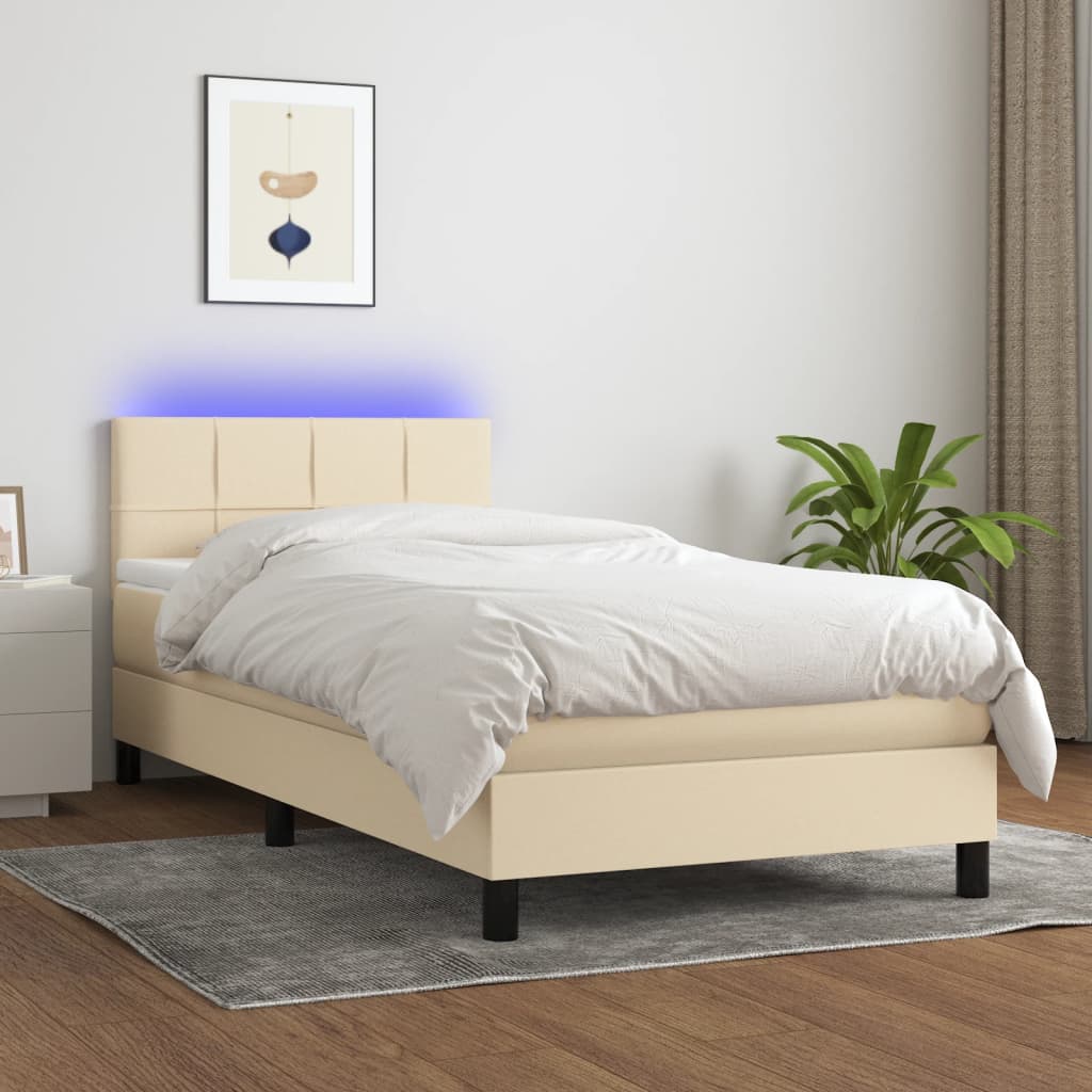 Boxspring met matras en LED stof crèmekleurig 90x190 cm is nu te koop bij PeponiXL, paradijselijk wonen!
