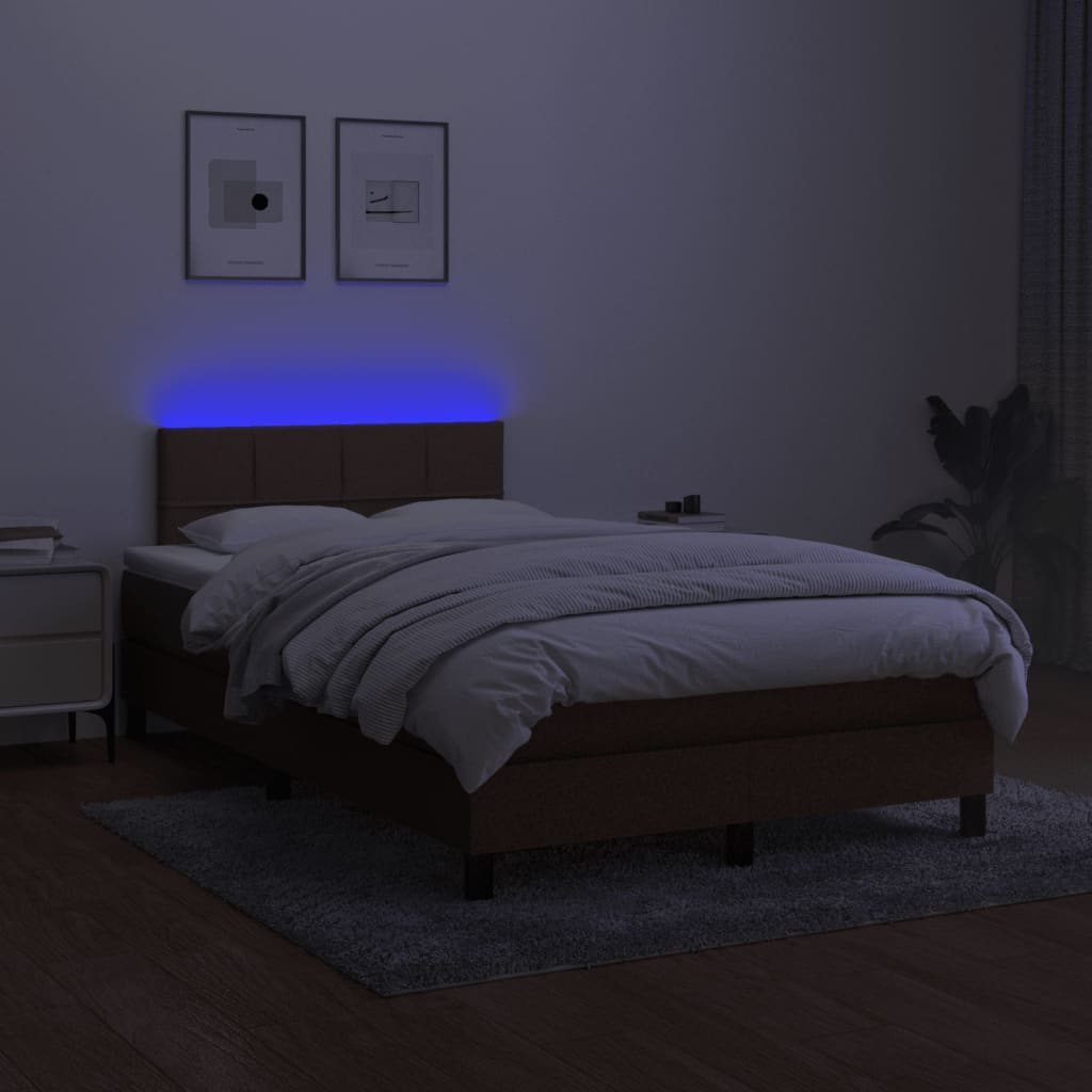 Boxspring met matras en LED stof donkerbruin 120x200 cm is nu te koop bij PeponiXL, paradijselijk wonen!