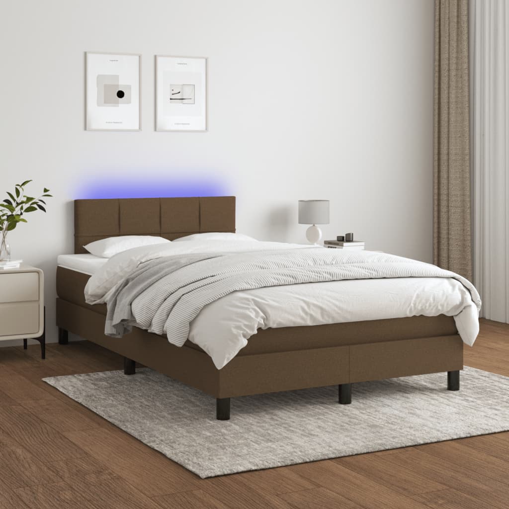 Boxspring met matras en LED stof donkerbruin 120x200 cm is nu te koop bij PeponiXL, paradijselijk wonen!