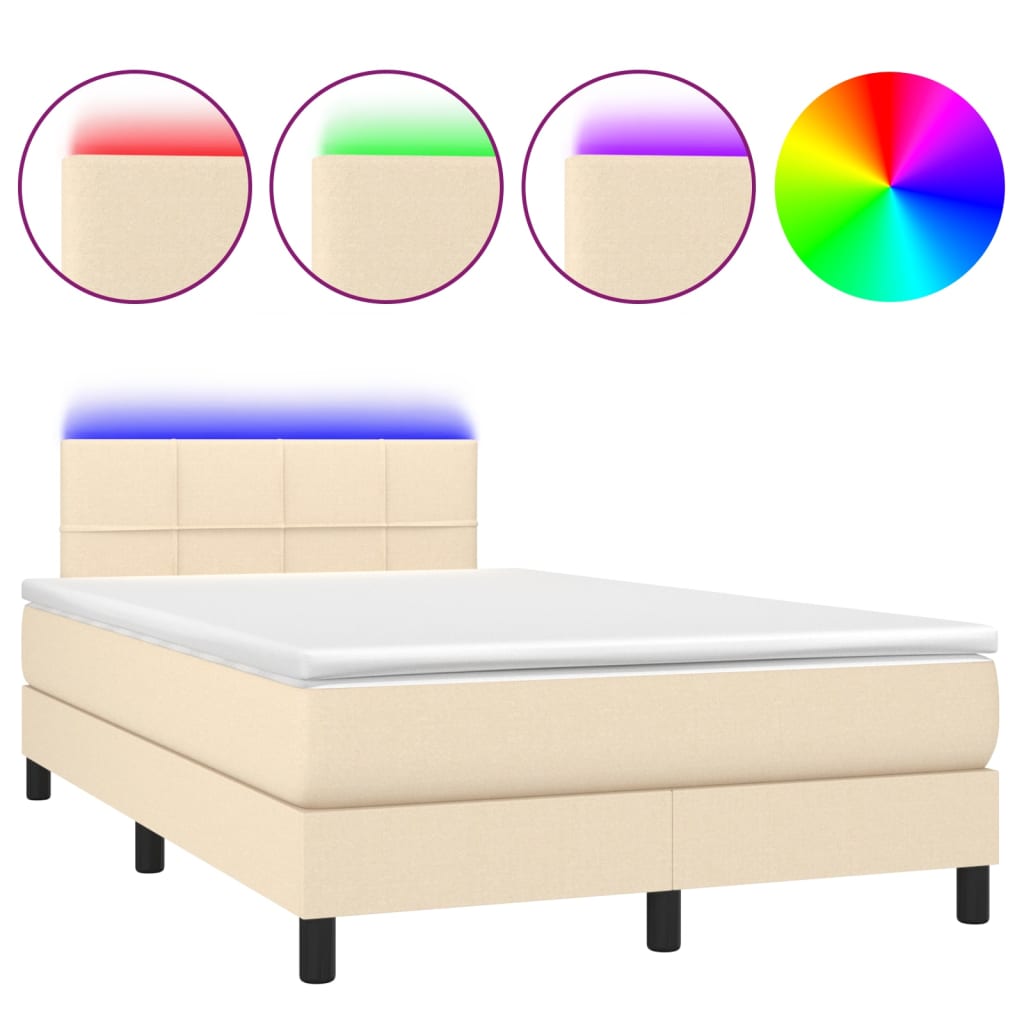 Boxspring met matras en LED stof crèmekleurig 120x200 cm is nu te koop bij PeponiXL, paradijselijk wonen!