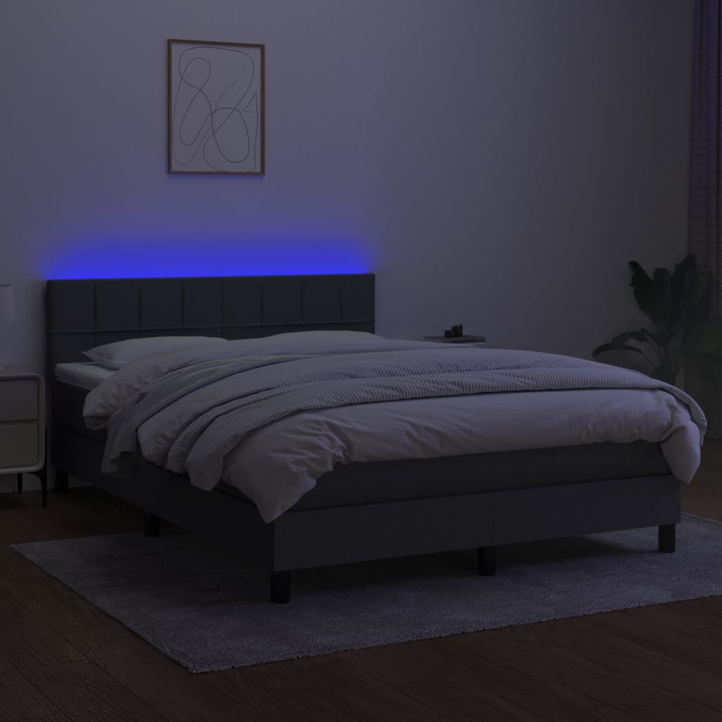 Boxspring met matras en LED stof donkergrijs 140x190 cm is nu te koop bij PeponiXL, paradijselijk wonen!