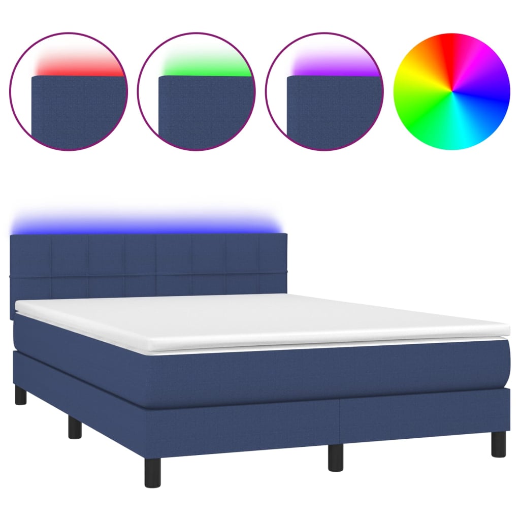 Boxspring met matras en LED stof blauw 140x190 cm is nu te koop bij PeponiXL, paradijselijk wonen!