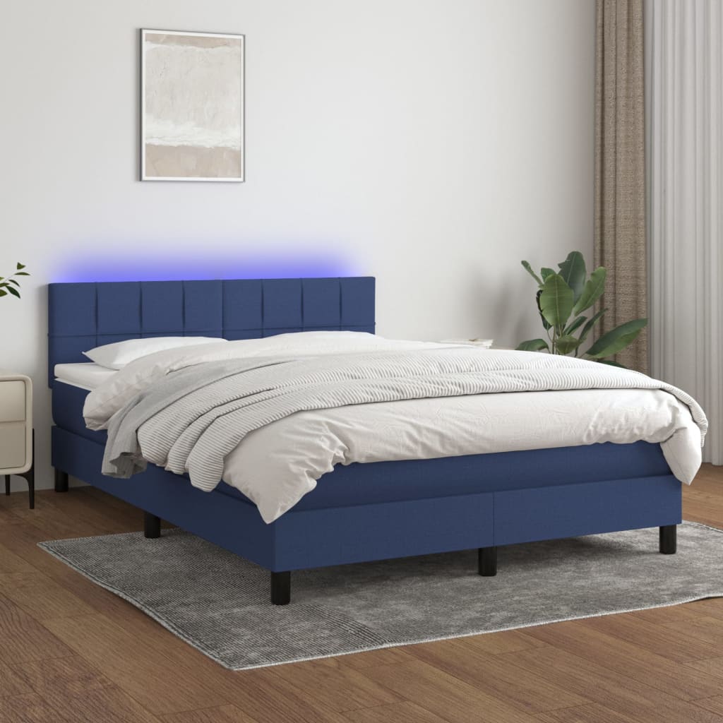 Boxspring met matras en LED stof blauw 140x190 cm is nu te koop bij PeponiXL, paradijselijk wonen!