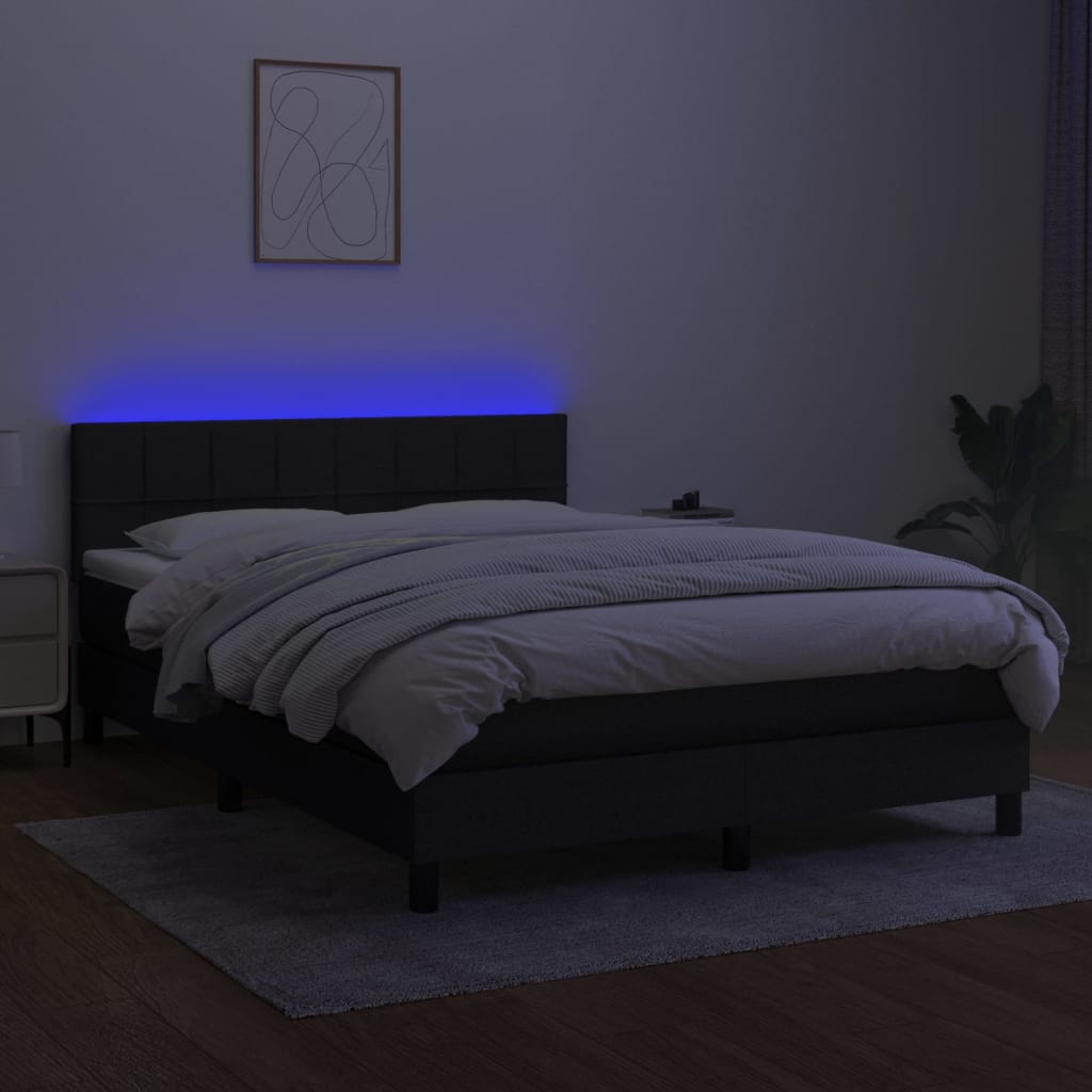 Boxspring met matras en LED stof zwart 140x200 cm is nu te koop bij PeponiXL, paradijselijk wonen!