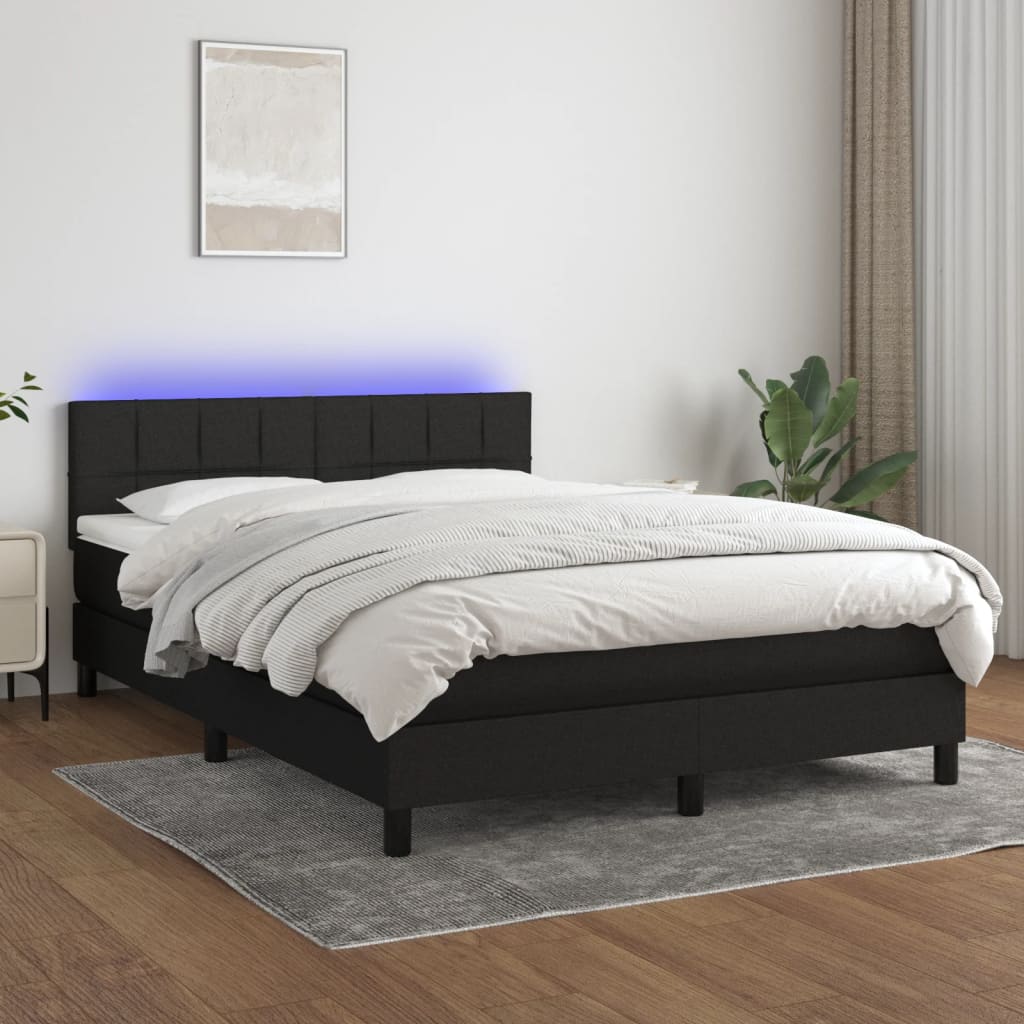 Boxspring met matras en LED stof zwart 140x200 cm is nu te koop bij PeponiXL, paradijselijk wonen!
