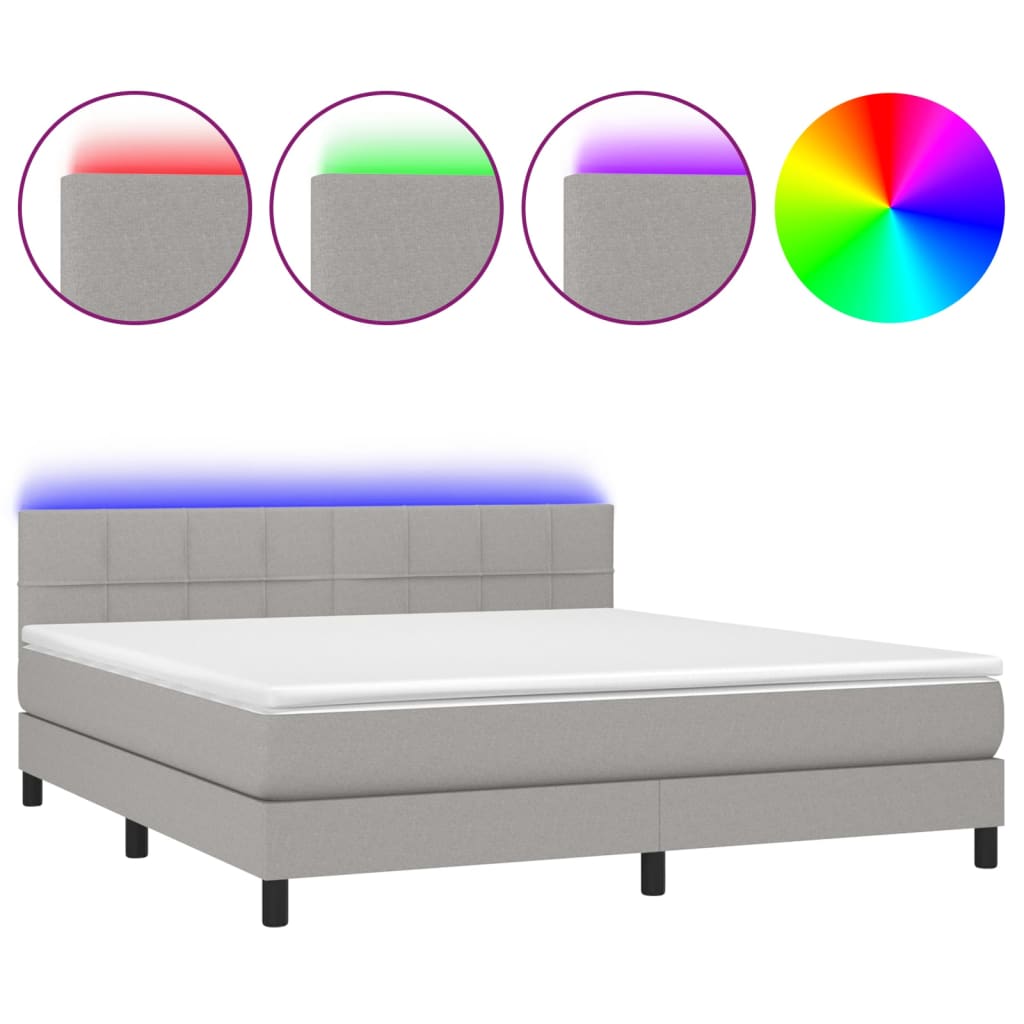 Boxspring met matras en LED stof lichtgrijs 160x200 cm is nu te koop bij PeponiXL, paradijselijk wonen!