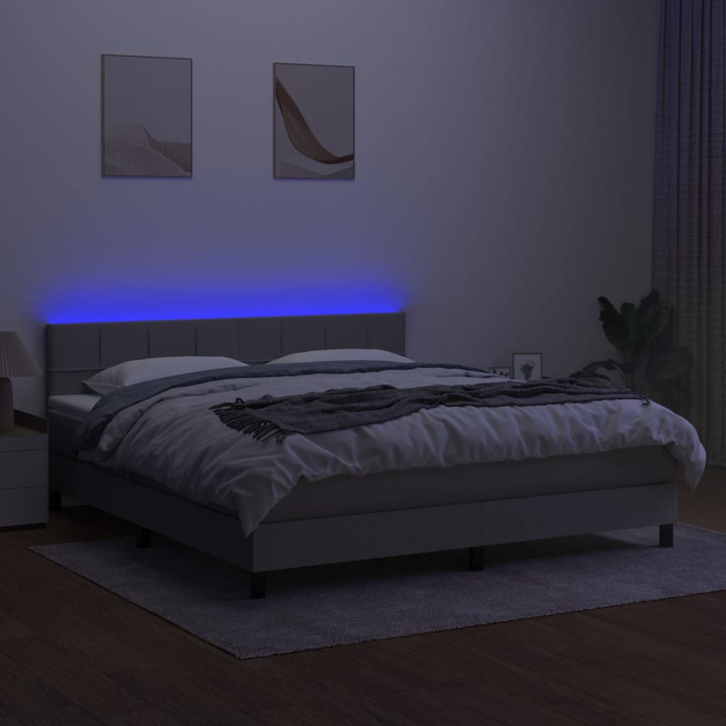 Boxspring met matras en LED stof lichtgrijs 160x200 cm is nu te koop bij PeponiXL, paradijselijk wonen!