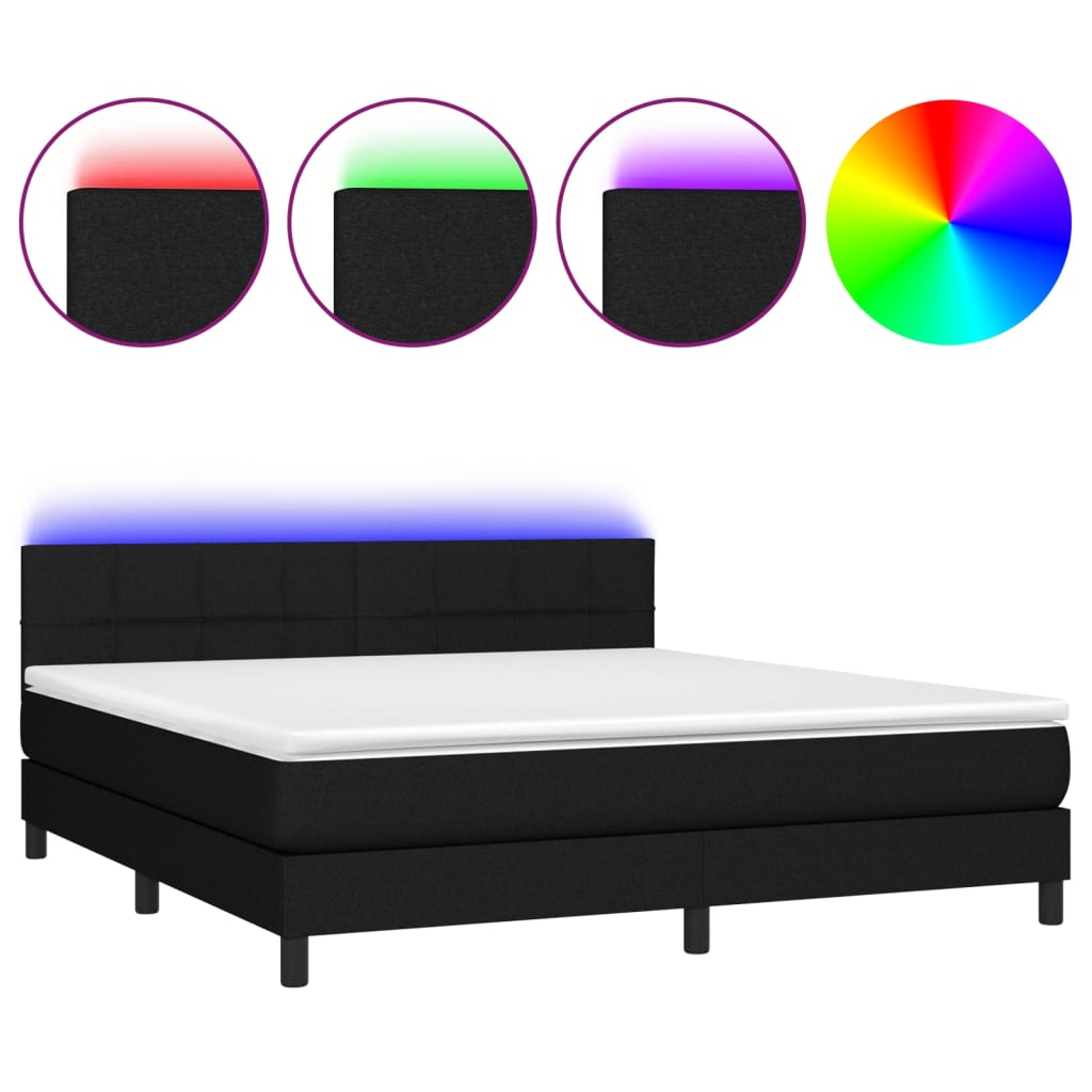 Boxspring met matras en LED stof zwart 160x200 cm is nu te koop bij PeponiXL, paradijselijk wonen!