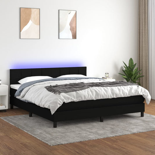 Boxspring met matras en LED stof zwart 160x200 cm is nu te koop bij PeponiXL, paradijselijk wonen!