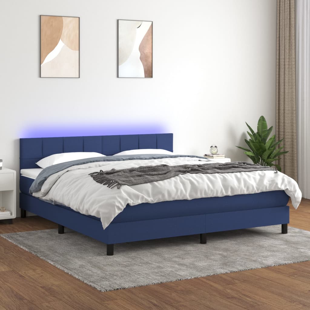 Boxspring met matras en LED stof blauw 160x200 cm is nu te koop bij PeponiXL, paradijselijk wonen!