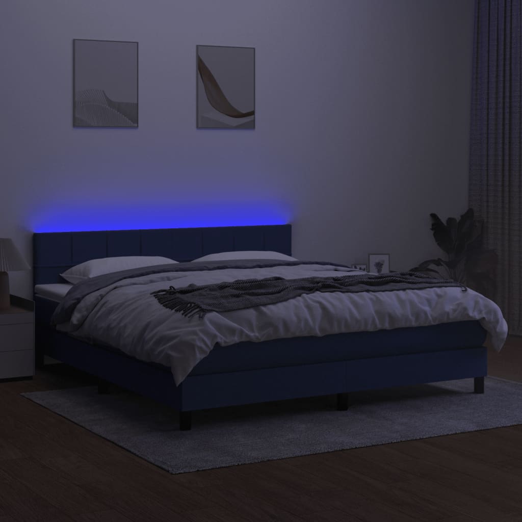 Boxspring met matras en LED stof blauw 180x200 cm is nu te koop bij PeponiXL, paradijselijk wonen!