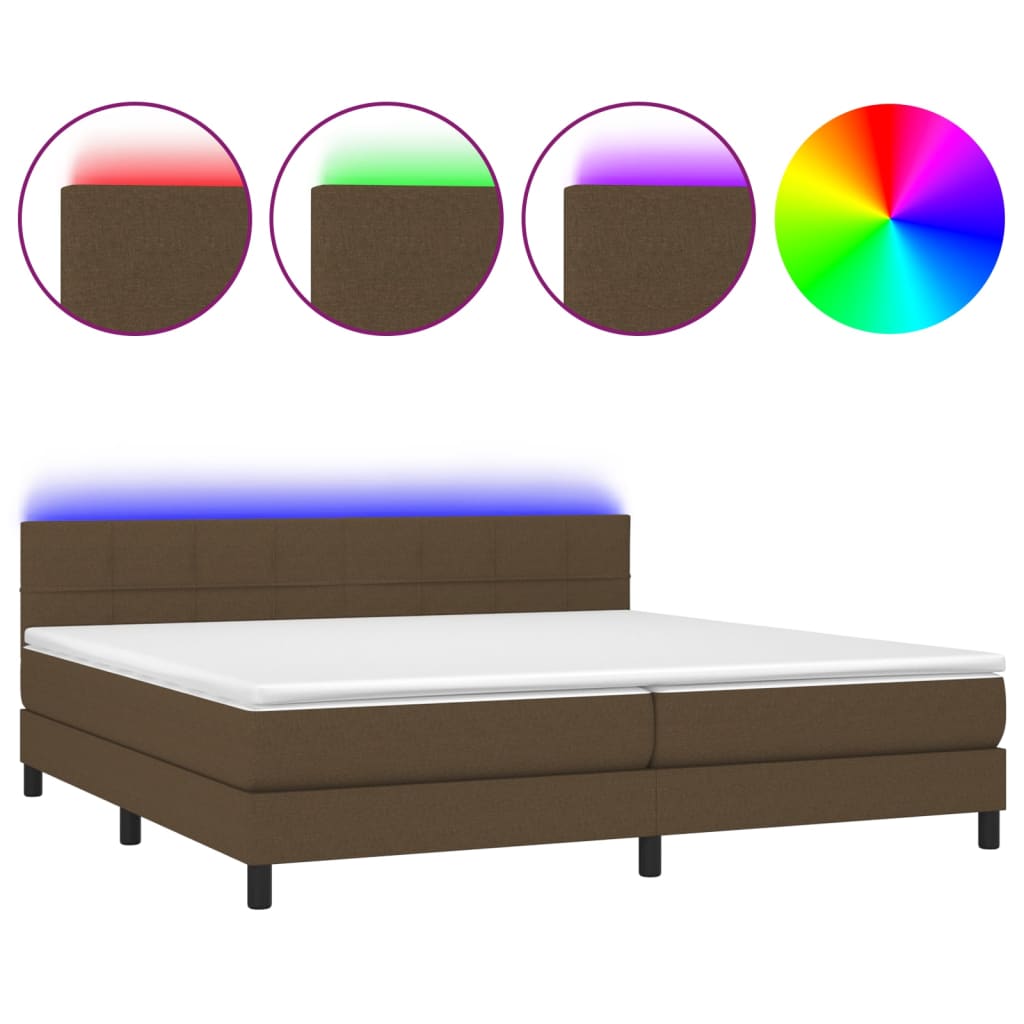 Boxspring met matras en LED stof donkerbruin 200x200 cm is nu te koop bij PeponiXL, paradijselijk wonen!