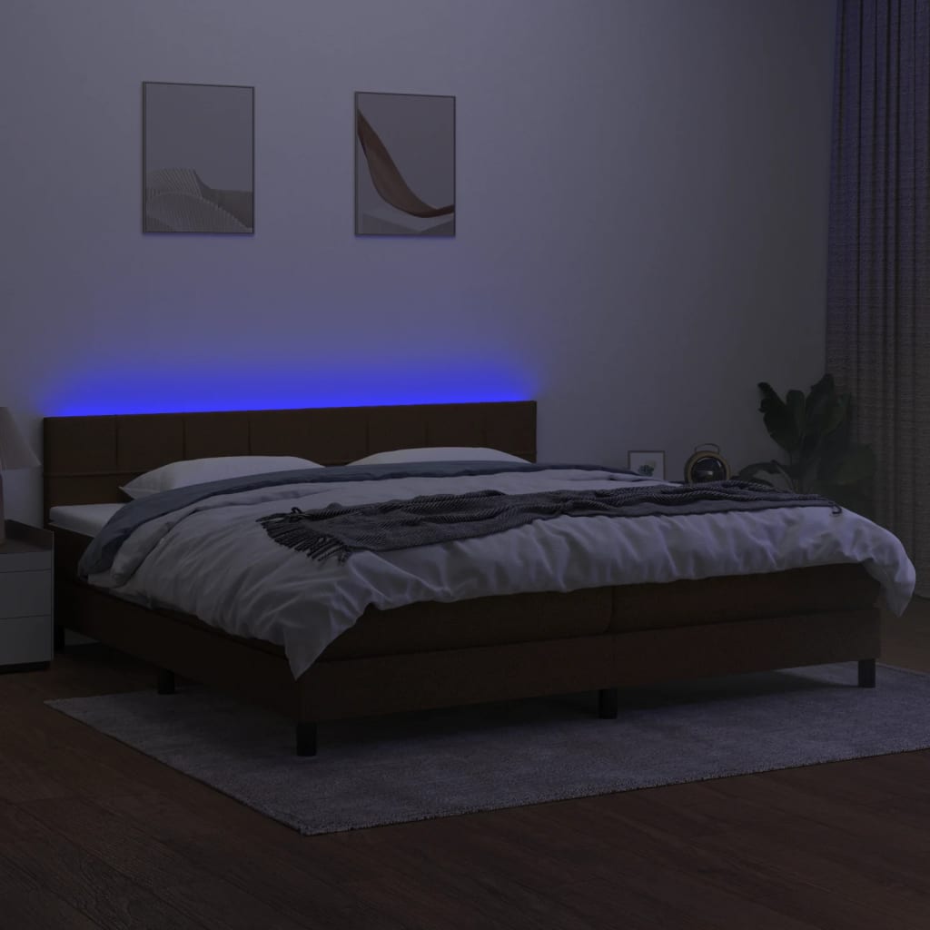 Boxspring met matras en LED stof donkerbruin 200x200 cm is nu te koop bij PeponiXL, paradijselijk wonen!