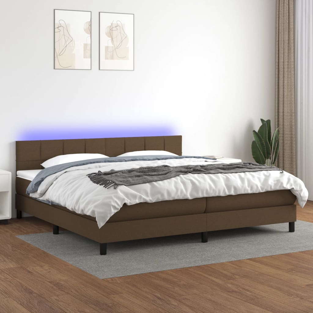 Boxspring met matras en LED stof donkerbruin 200x200 cm is nu te koop bij PeponiXL, paradijselijk wonen!