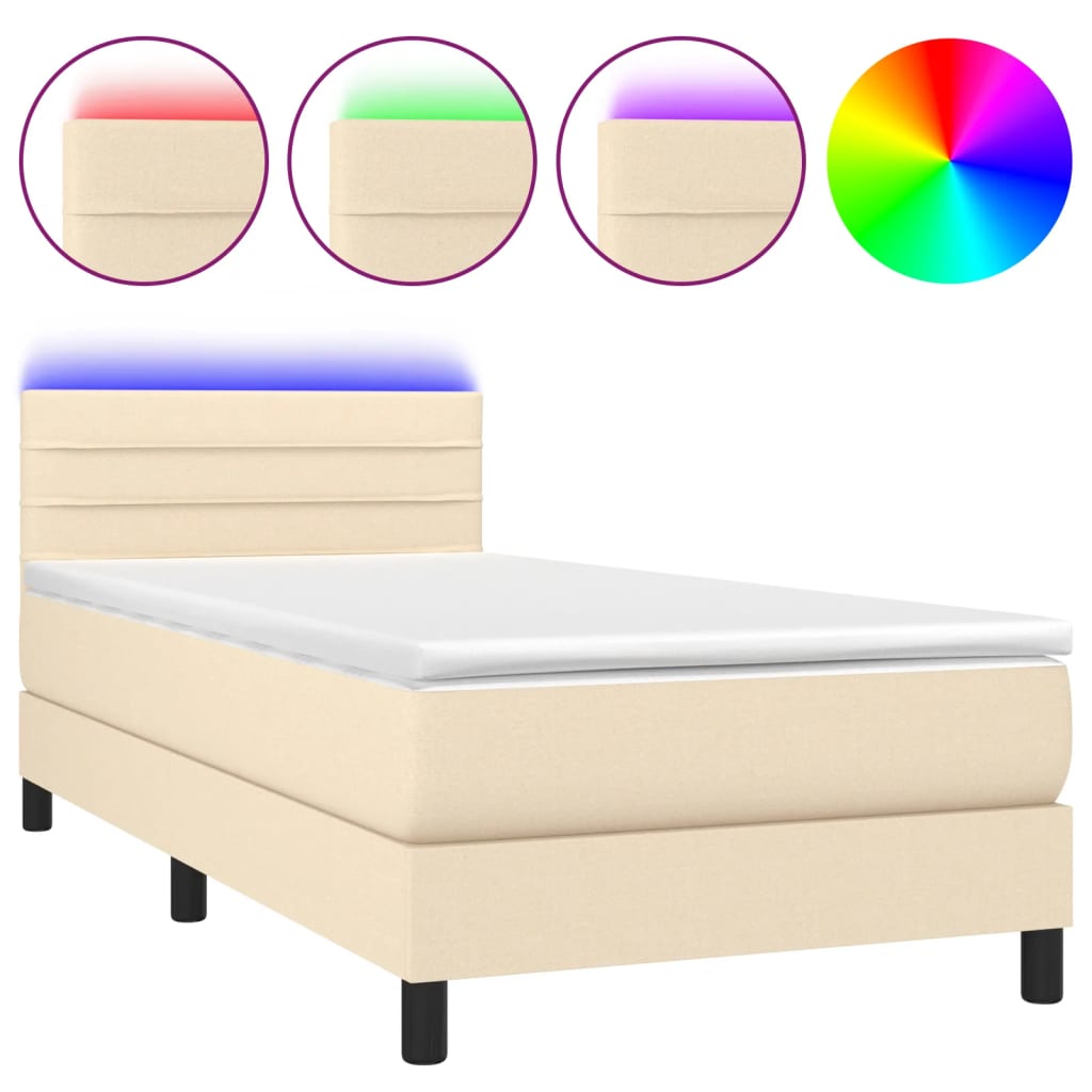 Boxspring met matras en LED stof crèmekleurig 80x200 cm is nu te koop bij PeponiXL, paradijselijk wonen!