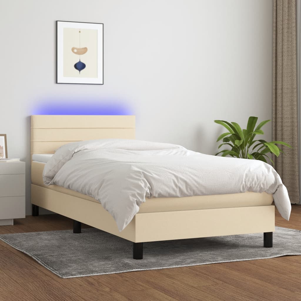 Boxspring met matras en LED stof crèmekleurig 80x200 cm is nu te koop bij PeponiXL, paradijselijk wonen!