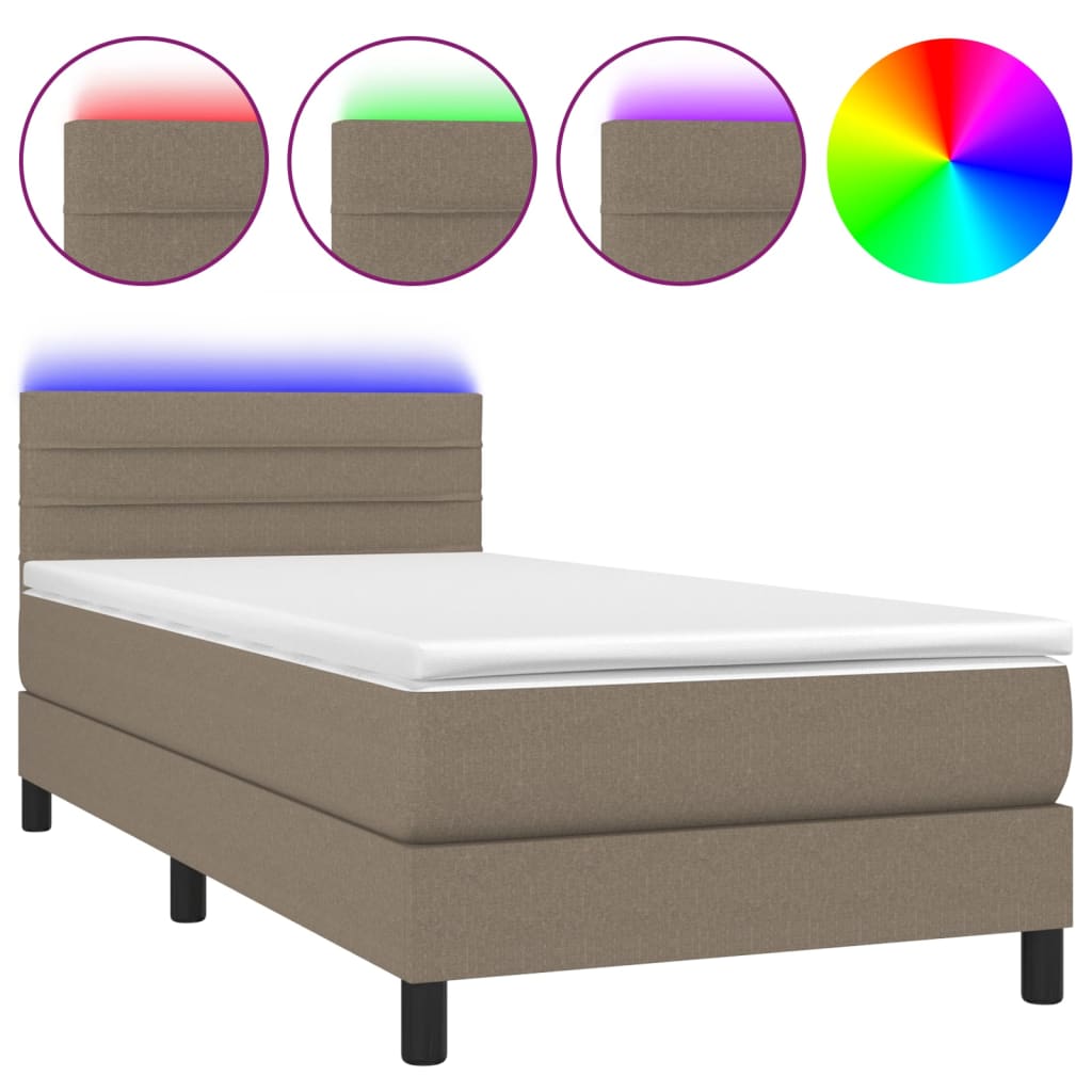 Boxspring met matras en LED stof taupe 90x190 cm is nu te koop bij PeponiXL, paradijselijk wonen!