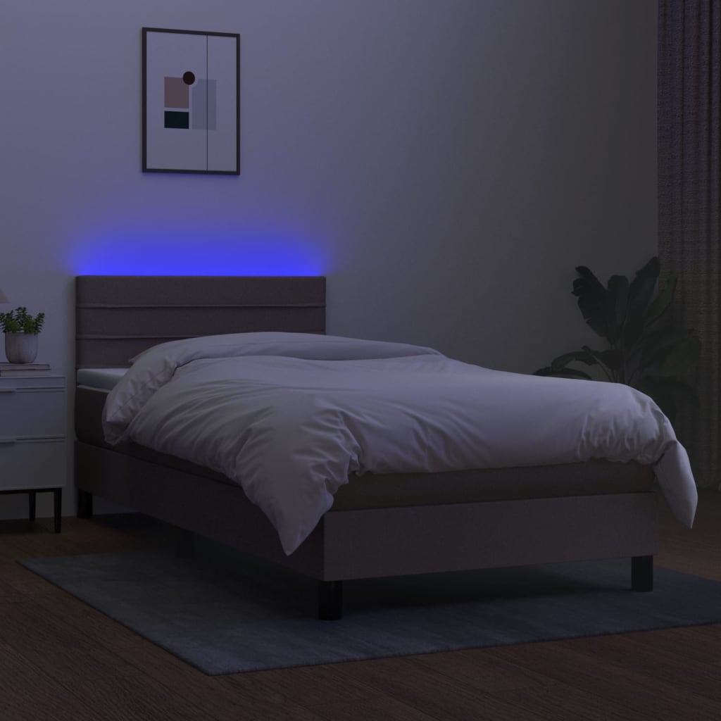 Boxspring met matras en LED stof taupe 90x190 cm is nu te koop bij PeponiXL, paradijselijk wonen!