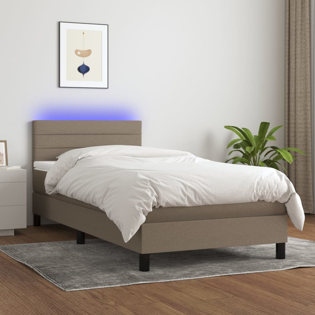 Boxspring met matras en LED stof taupe 90x190 cm is nu te koop bij PeponiXL, paradijselijk wonen!