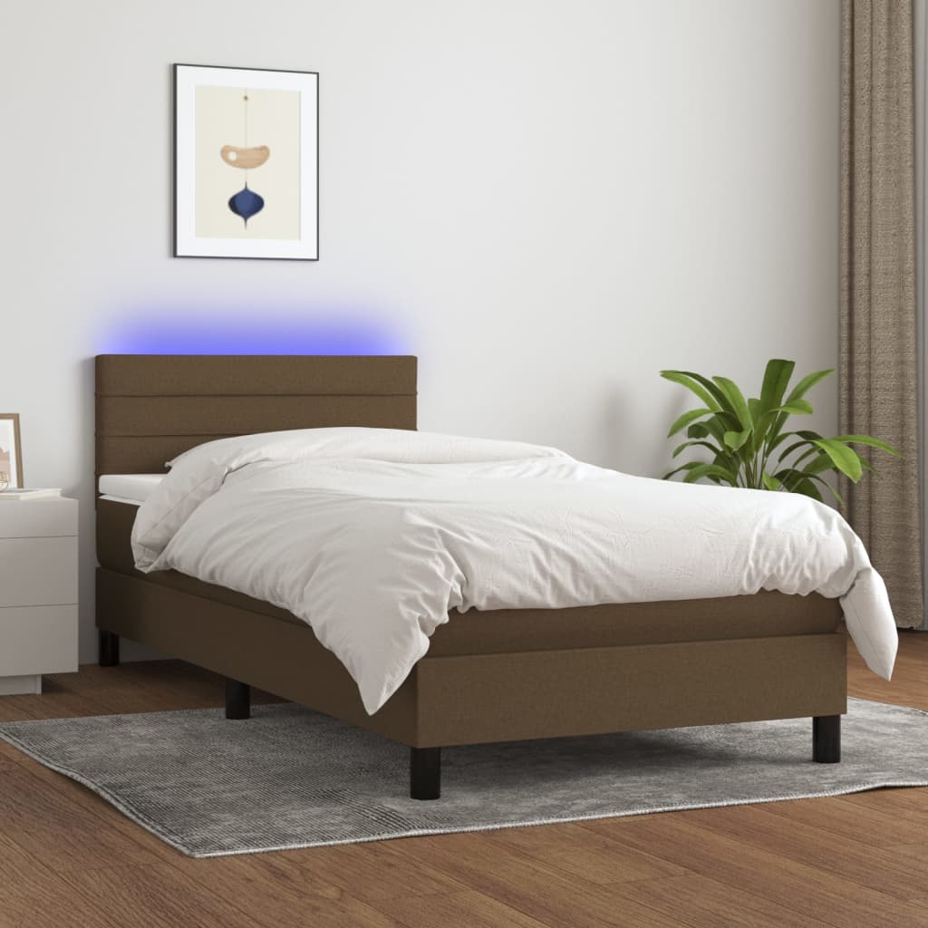 Boxspring met matras en LED stof donkerbruin 80x200 cm is nu te koop bij PeponiXL, paradijselijk wonen!