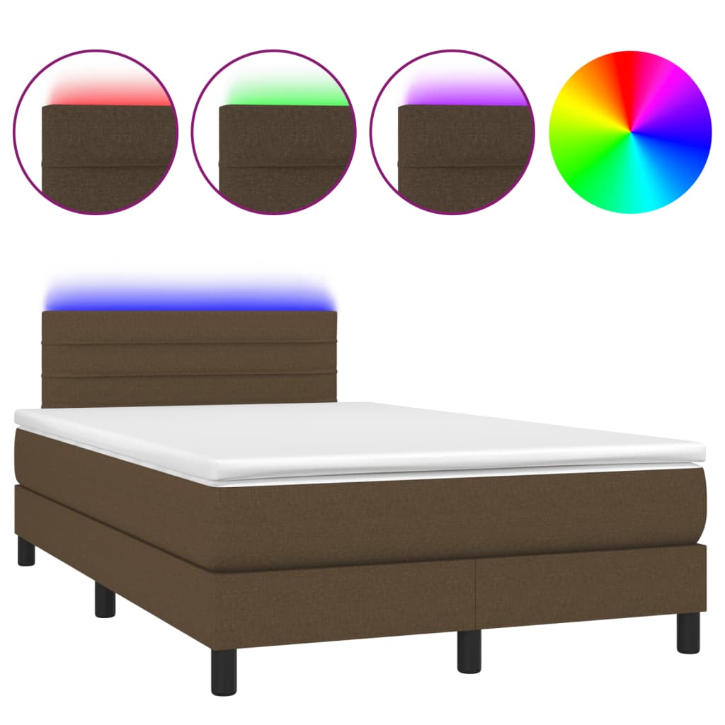 Boxspring met matras en LED stof donkerbruin 120x200 cm is nu te koop bij PeponiXL, paradijselijk wonen!