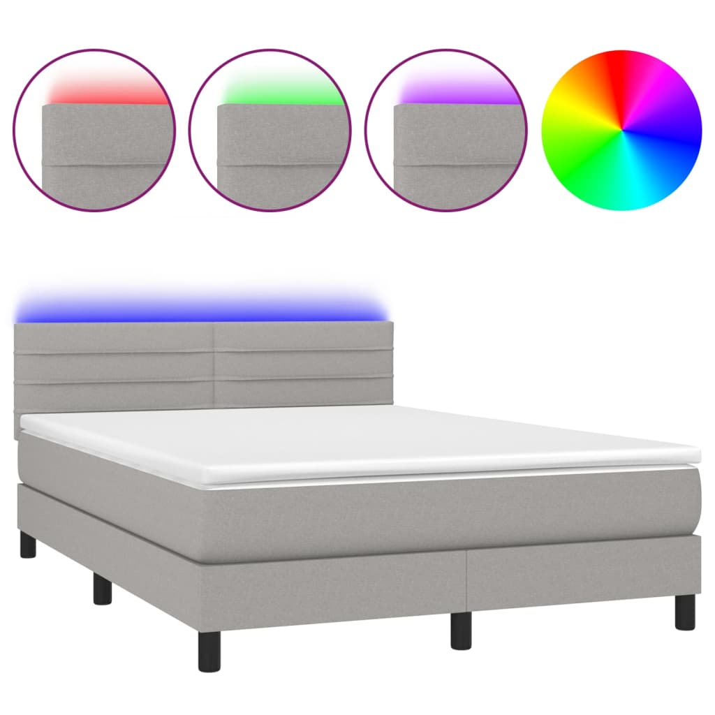 Boxspring met matras en LED stof lichtgrijs 140x190 cm is nu te koop bij PeponiXL, paradijselijk wonen!