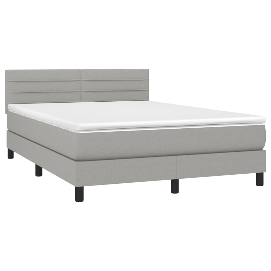 Boxspring met matras en LED stof lichtgrijs 140x190 cm is nu te koop bij PeponiXL, paradijselijk wonen!