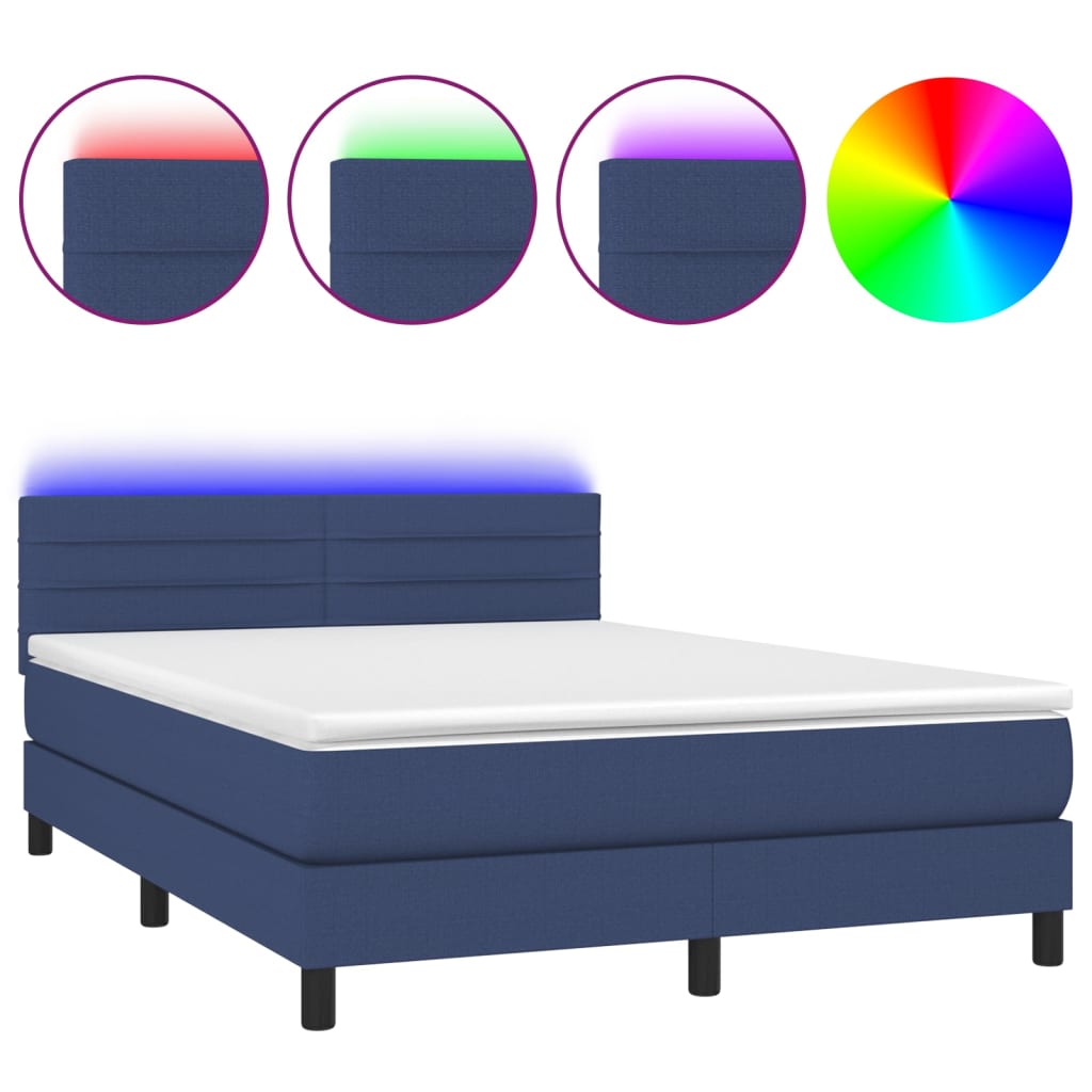 Boxspring met matras en LED stof blauw 140x190 cm is nu te koop bij PeponiXL, paradijselijk wonen!
