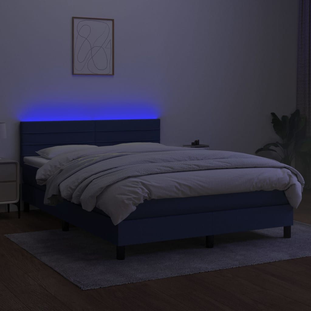 Boxspring met matras en LED stof blauw 140x190 cm is nu te koop bij PeponiXL, paradijselijk wonen!