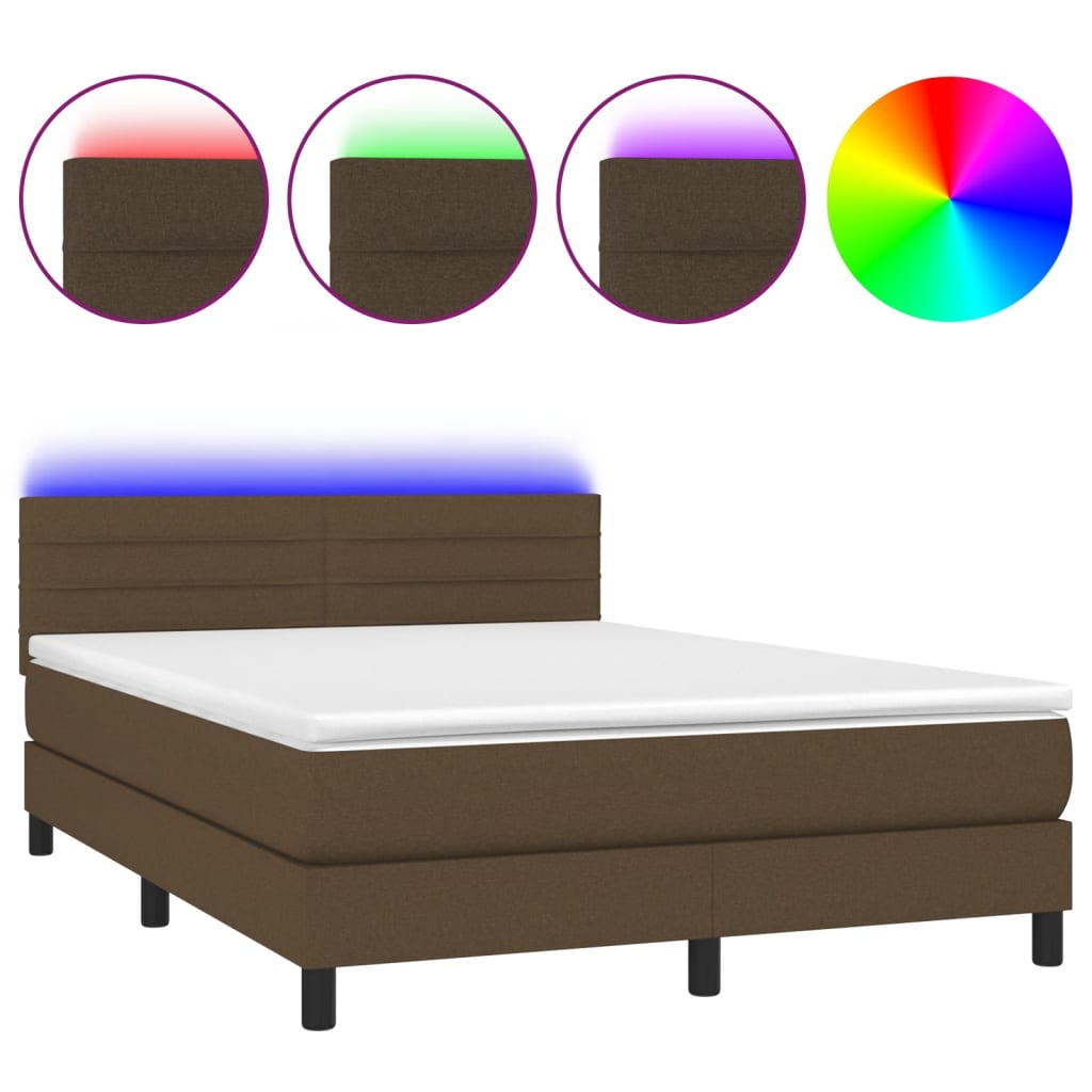 Boxspring met matras en LED stof donkerbruin 140x200 cm is nu te koop bij PeponiXL, paradijselijk wonen!