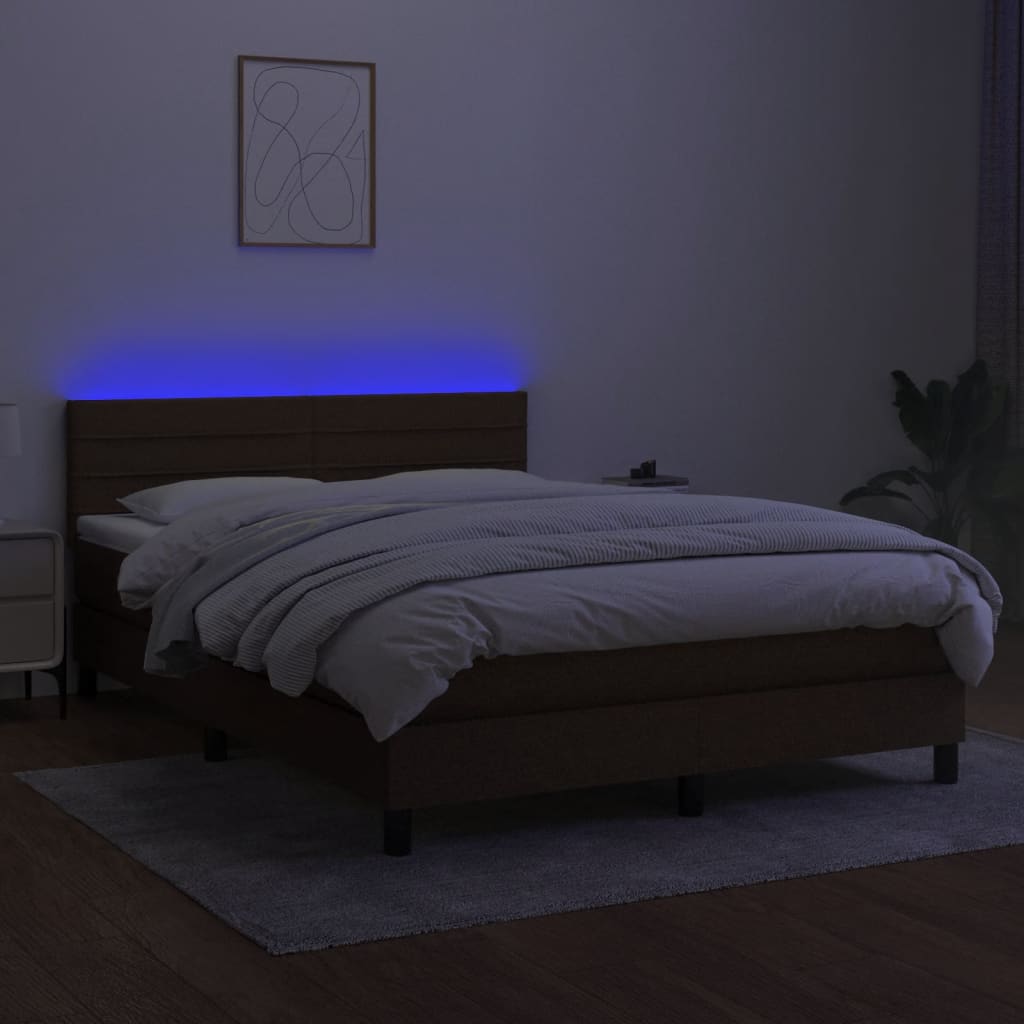 Boxspring met matras en LED stof donkerbruin 140x200 cm is nu te koop bij PeponiXL, paradijselijk wonen!