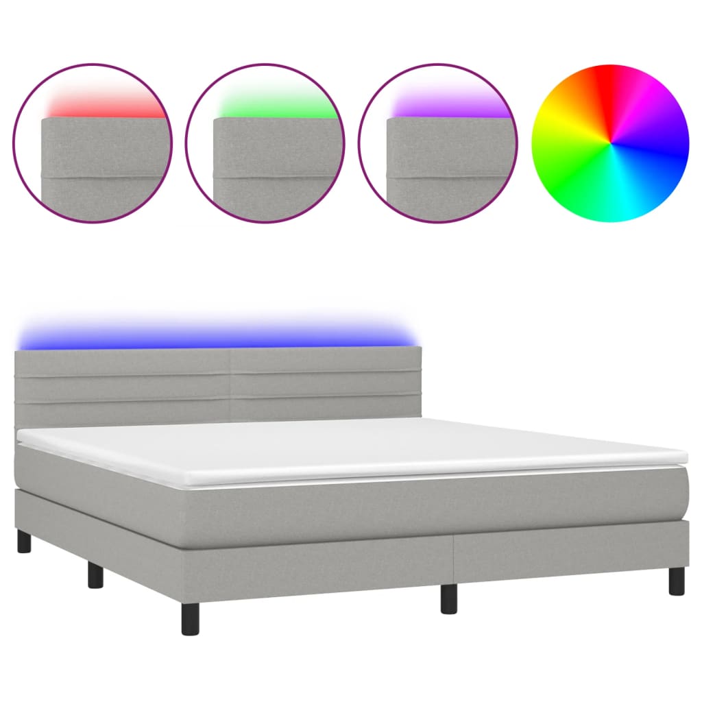 Boxspring met matras en LED stof lichtgrijs 160x200 cm is nu te koop bij PeponiXL, paradijselijk wonen!