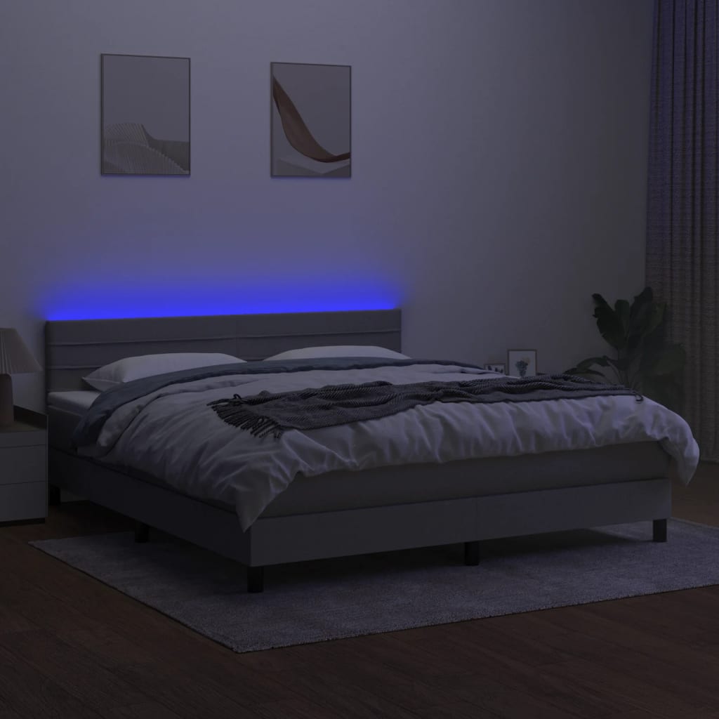 Boxspring met matras en LED stof lichtgrijs 160x200 cm is nu te koop bij PeponiXL, paradijselijk wonen!