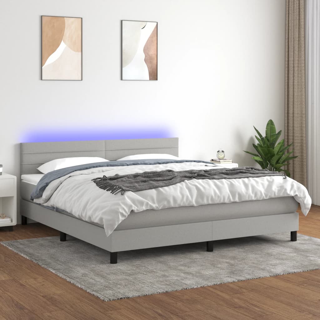 Boxspring met matras en LED stof lichtgrijs 160x200 cm is nu te koop bij PeponiXL, paradijselijk wonen!