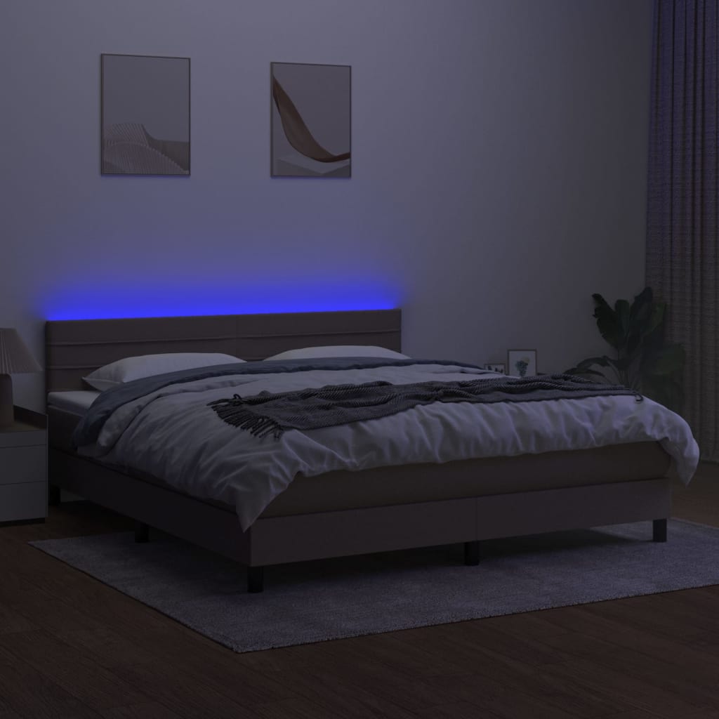 Boxspring met matras en LED stof taupe 180x200 cm is nu te koop bij PeponiXL, paradijselijk wonen!