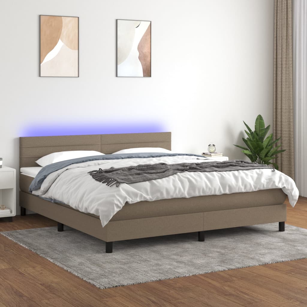 Boxspring met matras en LED stof taupe 180x200 cm is nu te koop bij PeponiXL, paradijselijk wonen!