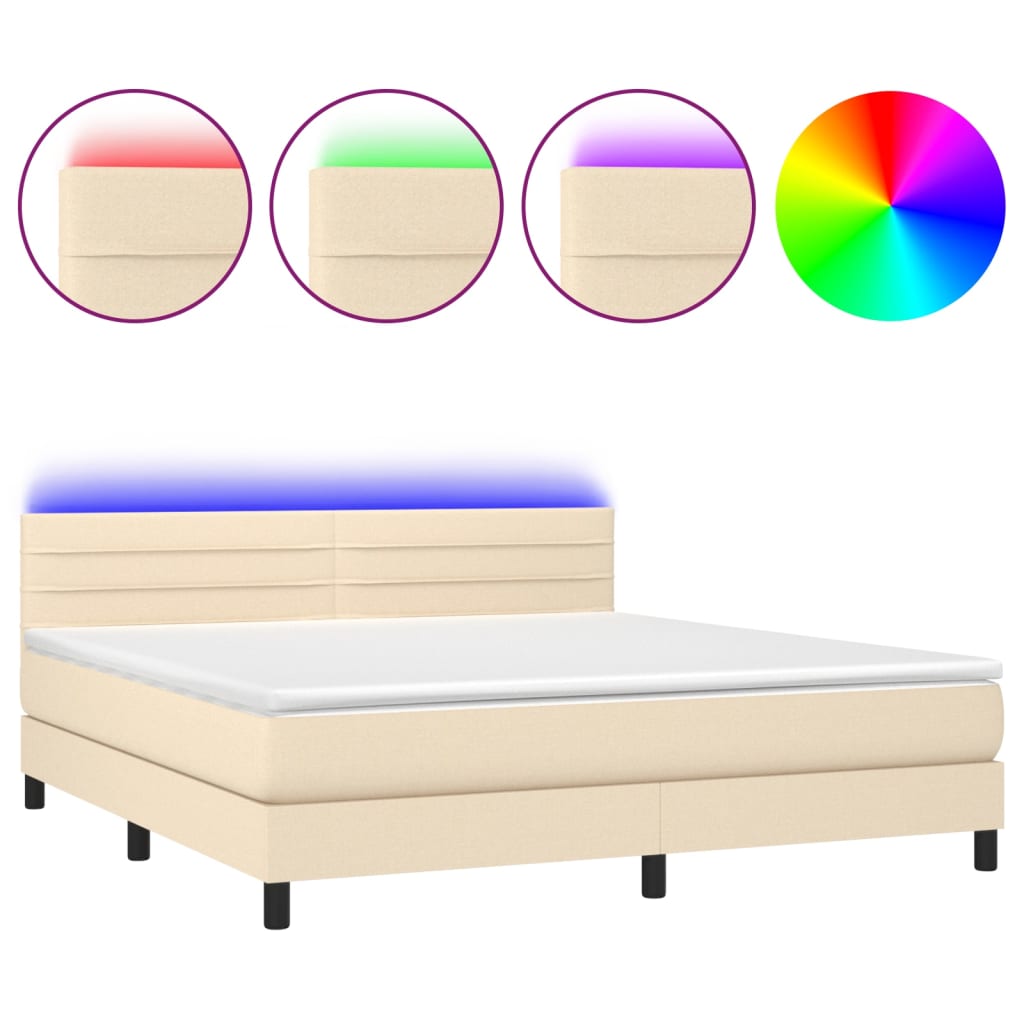 Boxspring met matras en LED stof crèmekleurig 180x200 cm is nu te koop bij PeponiXL, paradijselijk wonen!
