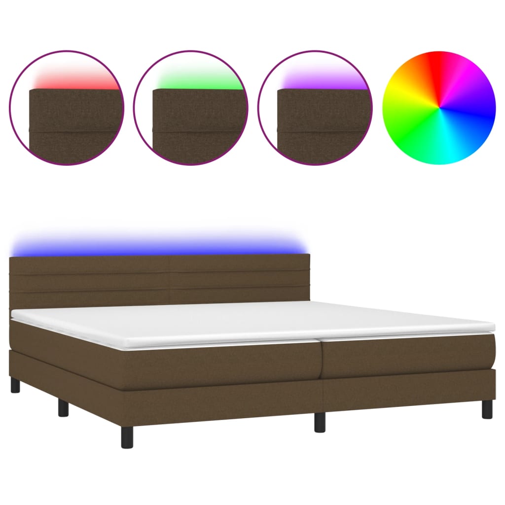 Boxspring met matras en LED stof donkerbruin 200x200 cm is nu te koop bij PeponiXL, paradijselijk wonen!