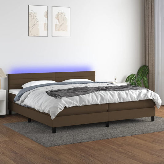 Boxspring met matras en LED stof donkerbruin 200x200 cm is nu te koop bij PeponiXL, paradijselijk wonen!
