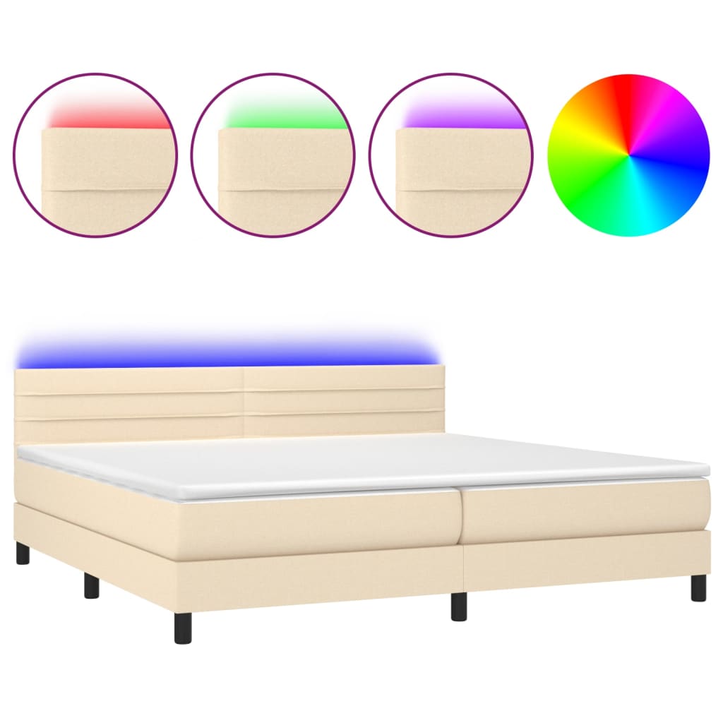 Boxspring met matras en LED stof crèmekleurig 200x200 cm is nu te koop bij PeponiXL, paradijselijk wonen!