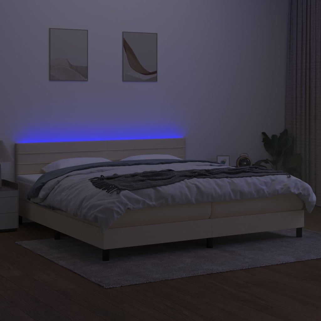 Boxspring met matras en LED stof crèmekleurig 200x200 cm is nu te koop bij PeponiXL, paradijselijk wonen!