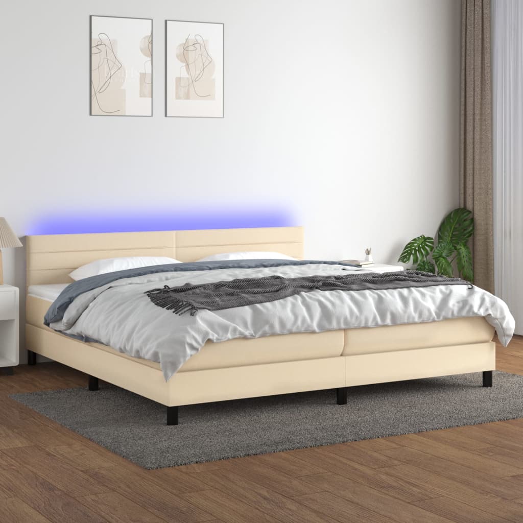 Boxspring met matras en LED stof crèmekleurig 200x200 cm is nu te koop bij PeponiXL, paradijselijk wonen!