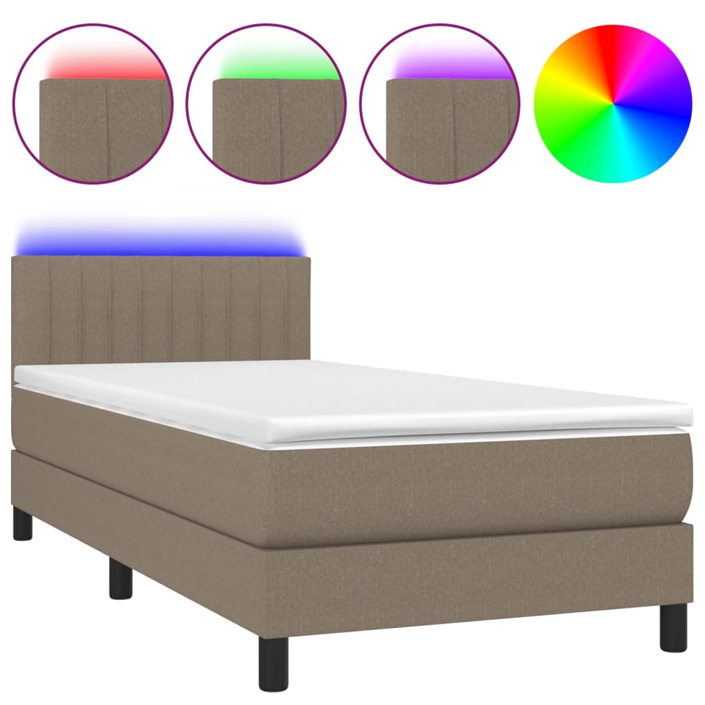 Boxspring met matras en LED stof taupe 90x190 cm is nu te koop bij PeponiXL, paradijselijk wonen!