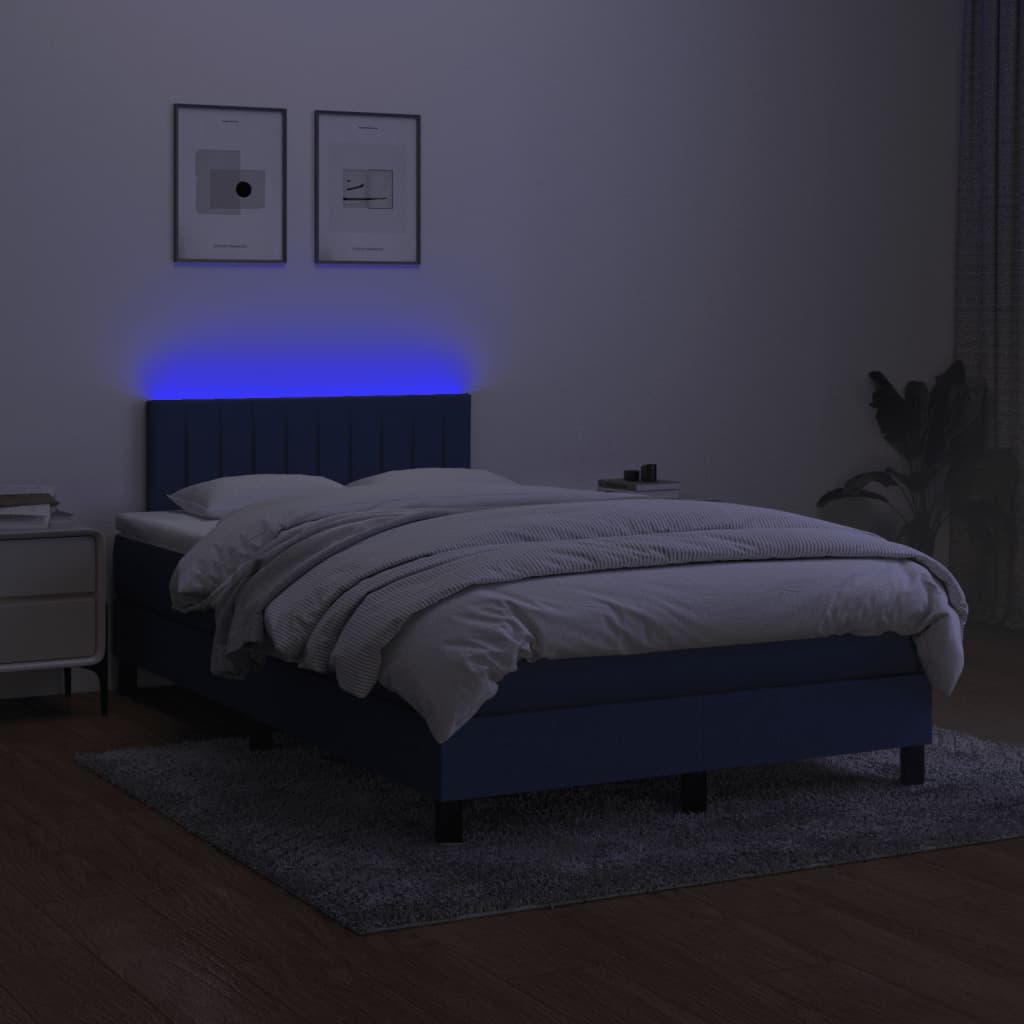 Boxspring met matras en LED stof blauw 120x200 cm is nu te koop bij PeponiXL, paradijselijk wonen!
