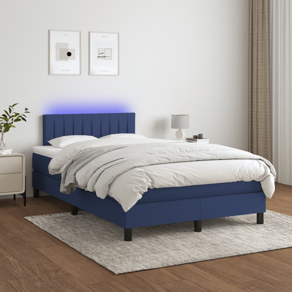 Boxspring met matras en LED stof blauw 120x200 cm is nu te koop bij PeponiXL, paradijselijk wonen!
