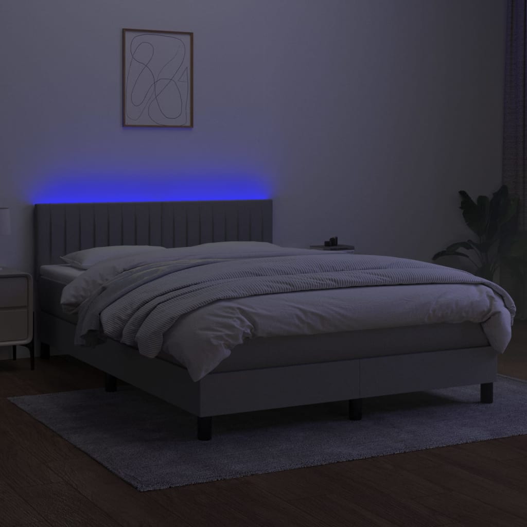 Boxspring met matras en LED stof lichtgrijs 140x190 cm is nu te koop bij PeponiXL, paradijselijk wonen!